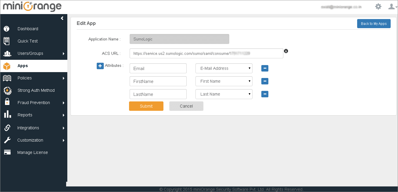 SumoLogic Single Sign On (sso) enter configuration details