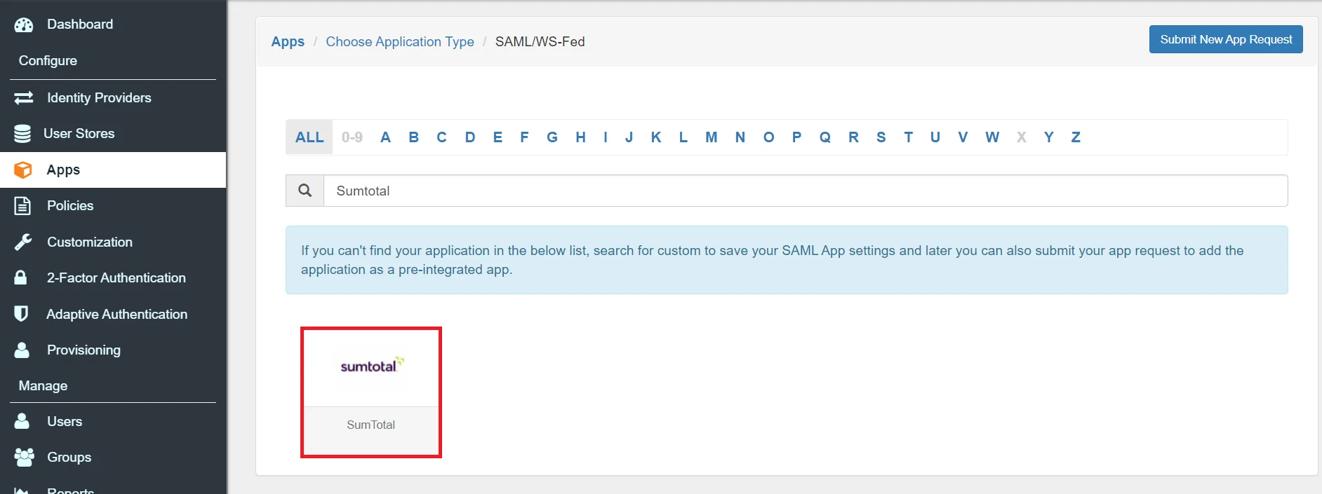 SumTotal Single Sign-On (SSO) manage apps