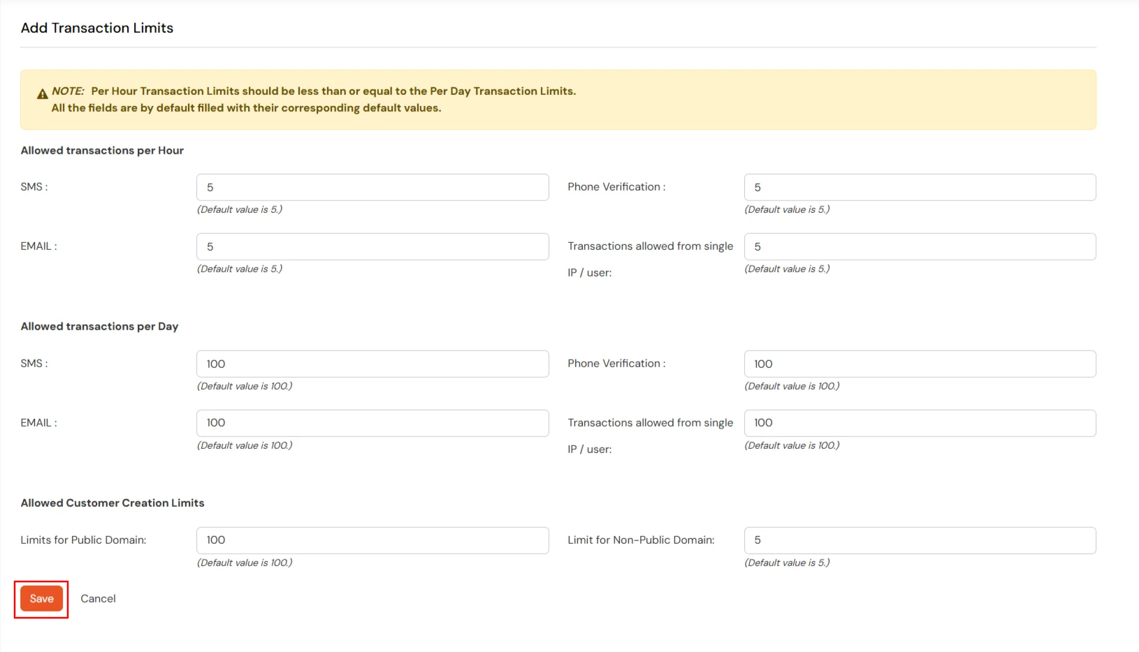 Add Transaction Limits
