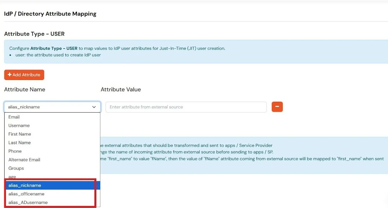 miniOrange Admin Handbook: IDP Directory Attribute Mapping