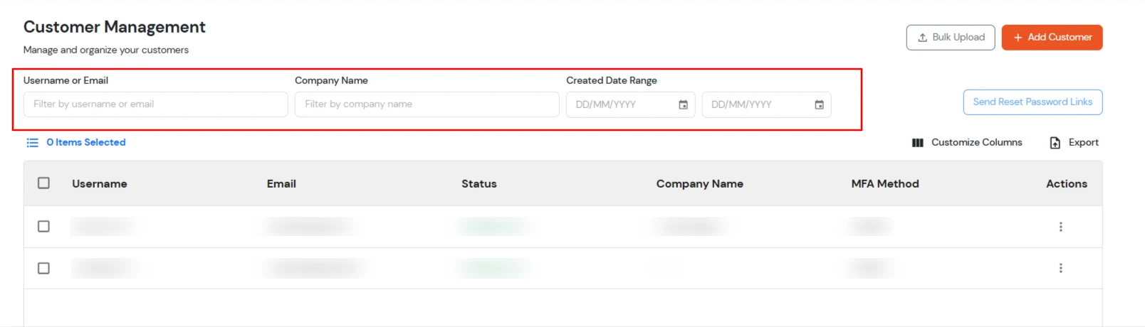 Search Customer By Company Name, Email OR Username
