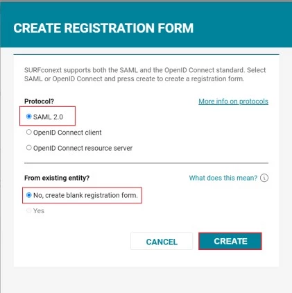  SURFconext SSO Login - Enter Registration form Details