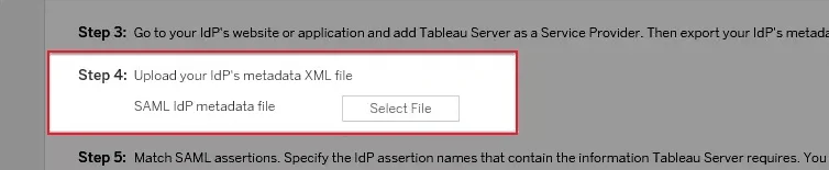 Tableau Server SSO: Import IDP metadata file