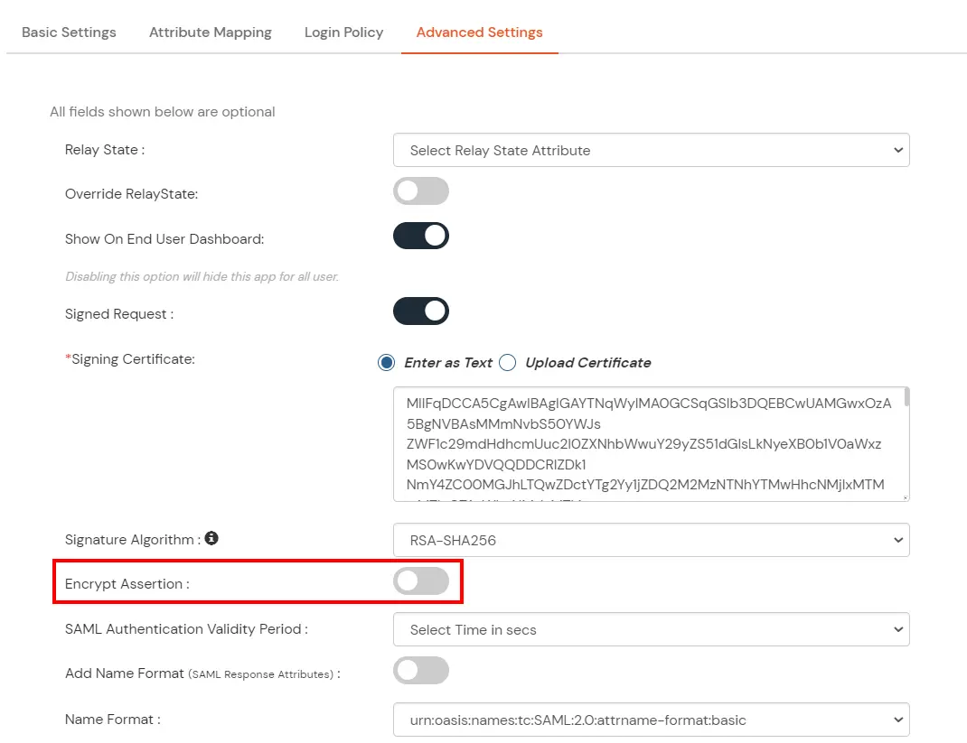 Contentful SSO (Single Sign-On): Disable Encrypt assertion