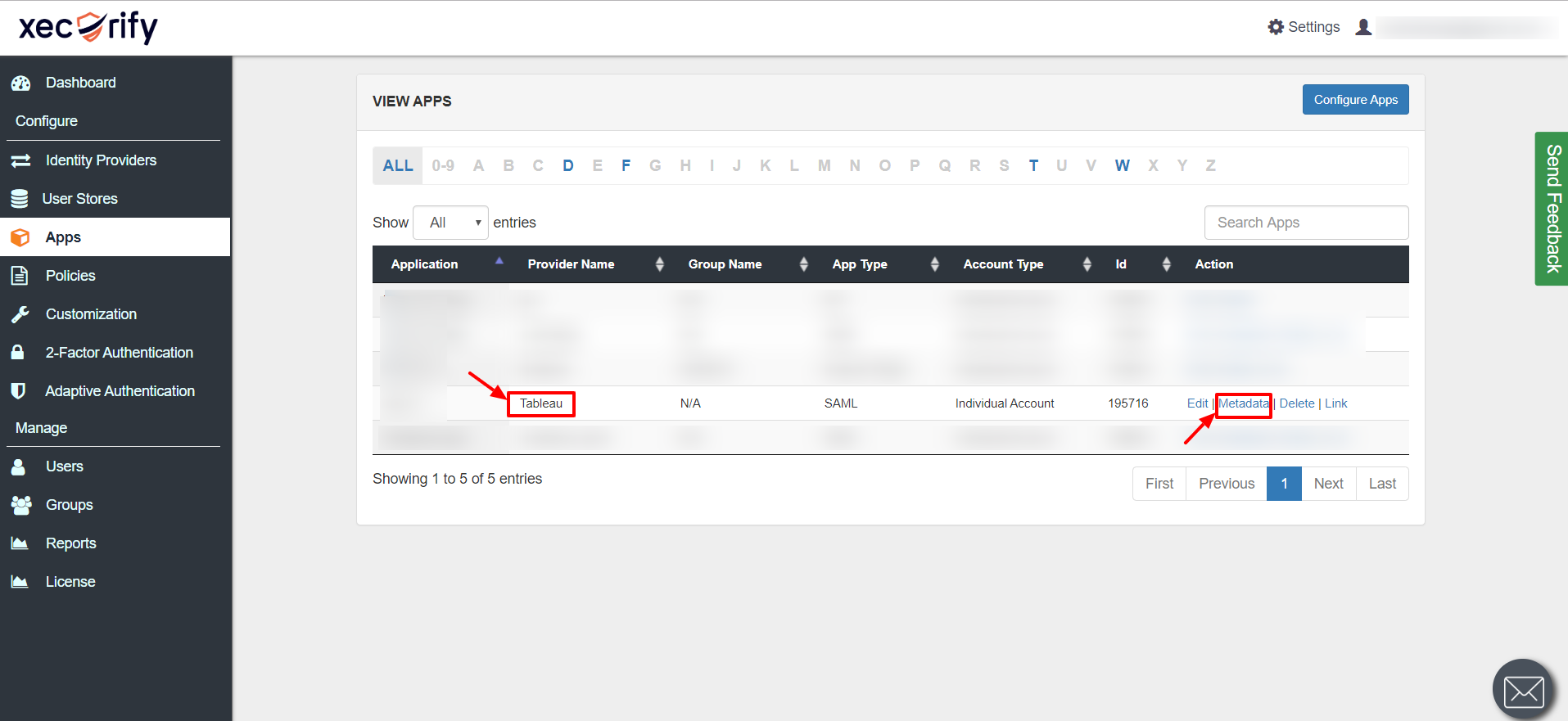 Tableau Single Sign-On (SSO): Go to Metadata Link