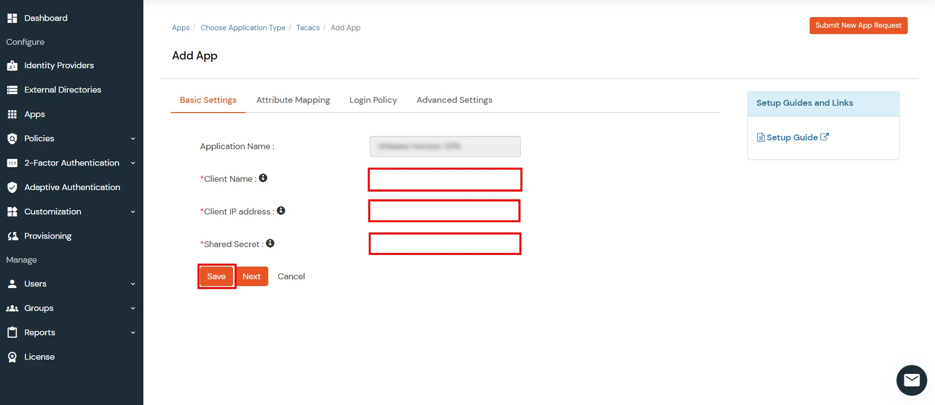 TACACS Client Single Sign-On (SSO) configuration steps