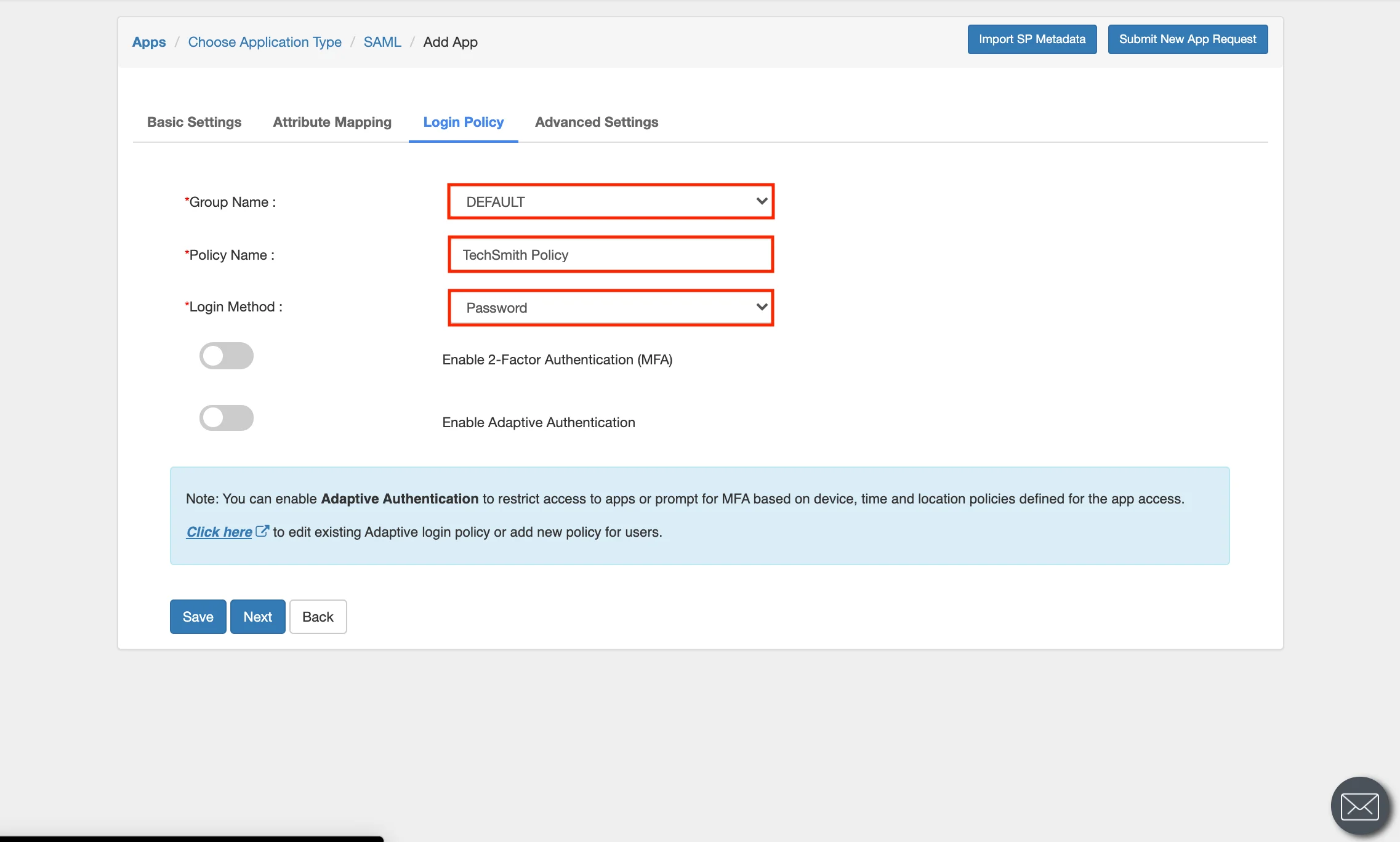 Techsmith Single Sign On (sso) logic policy