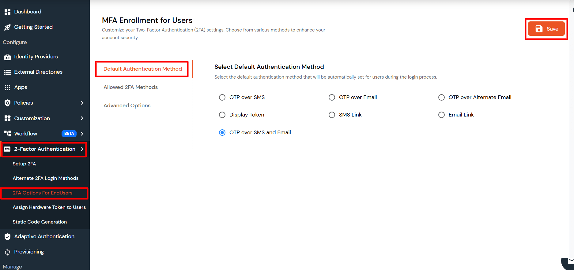 Customize default MFA for End Users