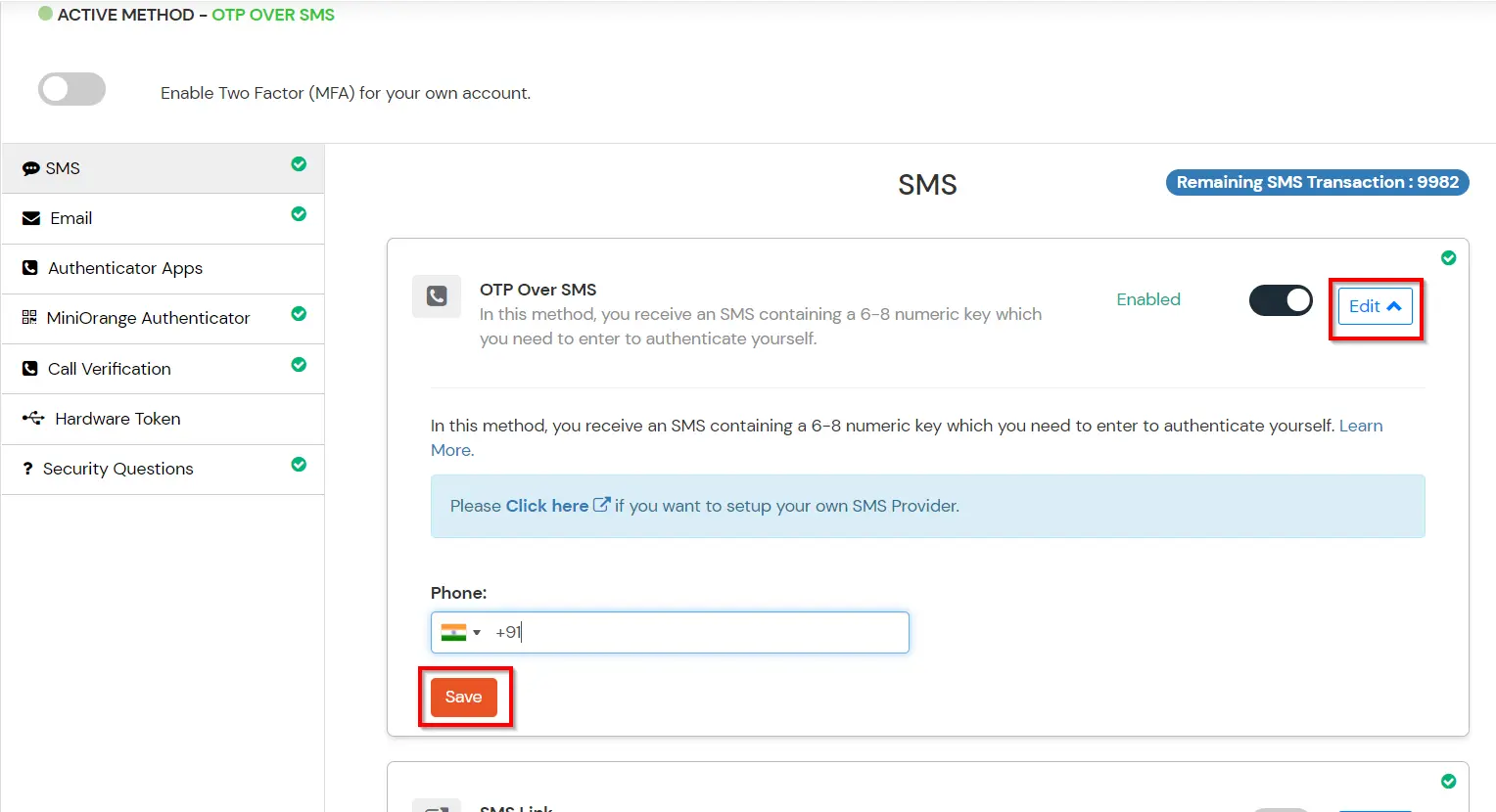 MFA/Two-Factor Authentication(2FA) for ClearPass  Configure Second Factor-SMS(Enter Mobile Number)