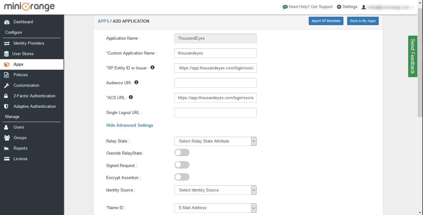 ThousandEyes Single Sign On (sso) configuration steps