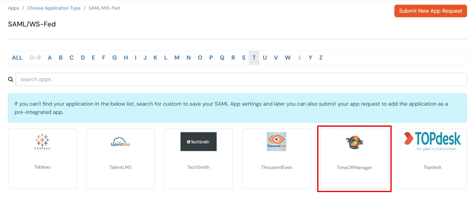 TimeOffManager Single Sign-On (SSO) manage apps
