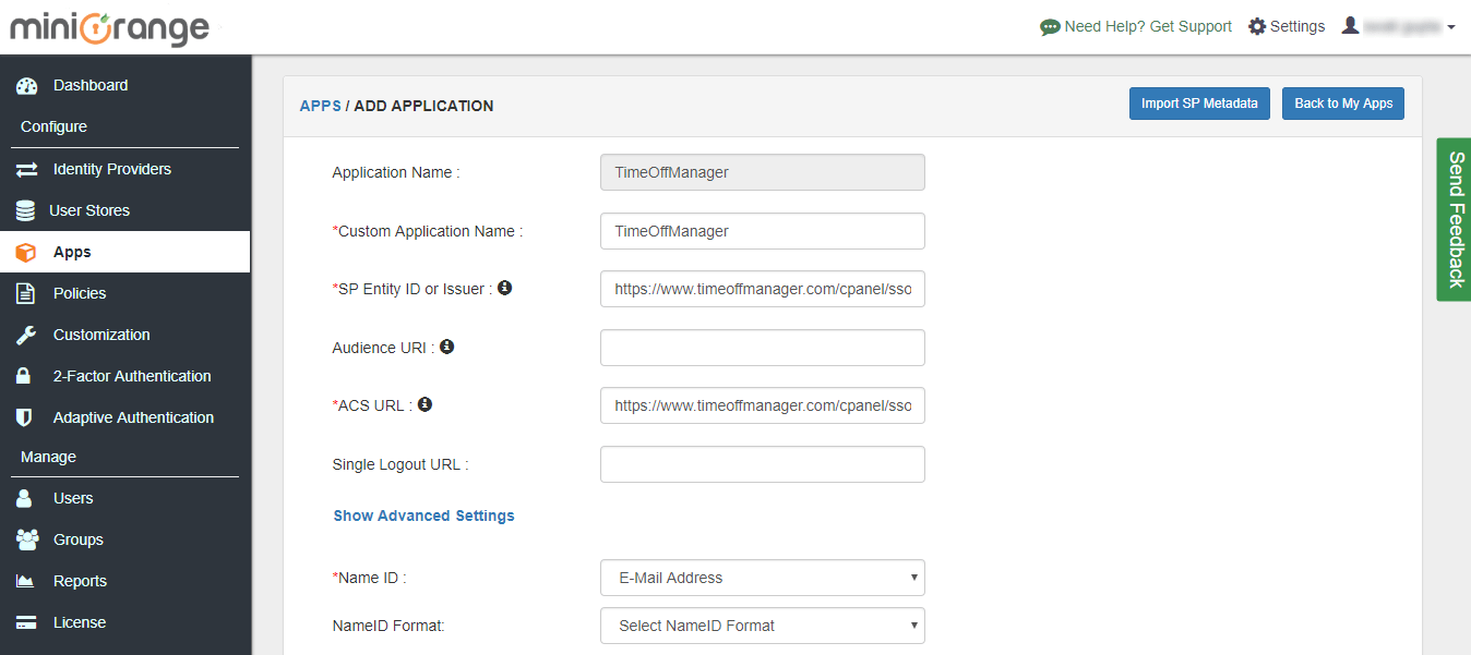 TimeOffManager sso configuration steps