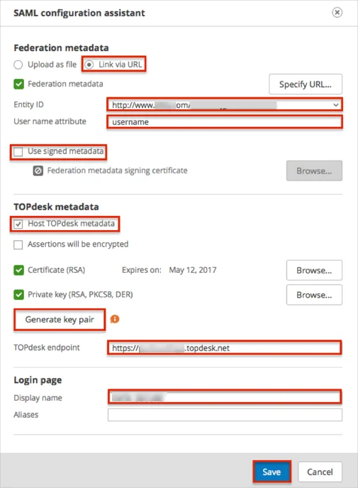 Configure TOPdesk SAML SSO : Import Mrtadata values