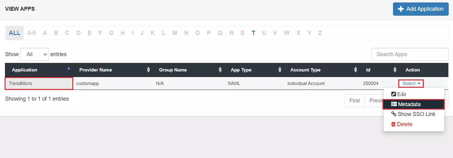 TrendMicro Single Sign-On (sso) Select Metadata