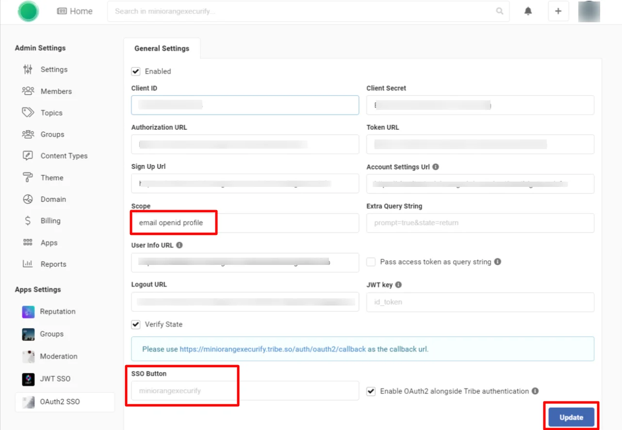  Single Sign-On (sso)for Tribe general setting