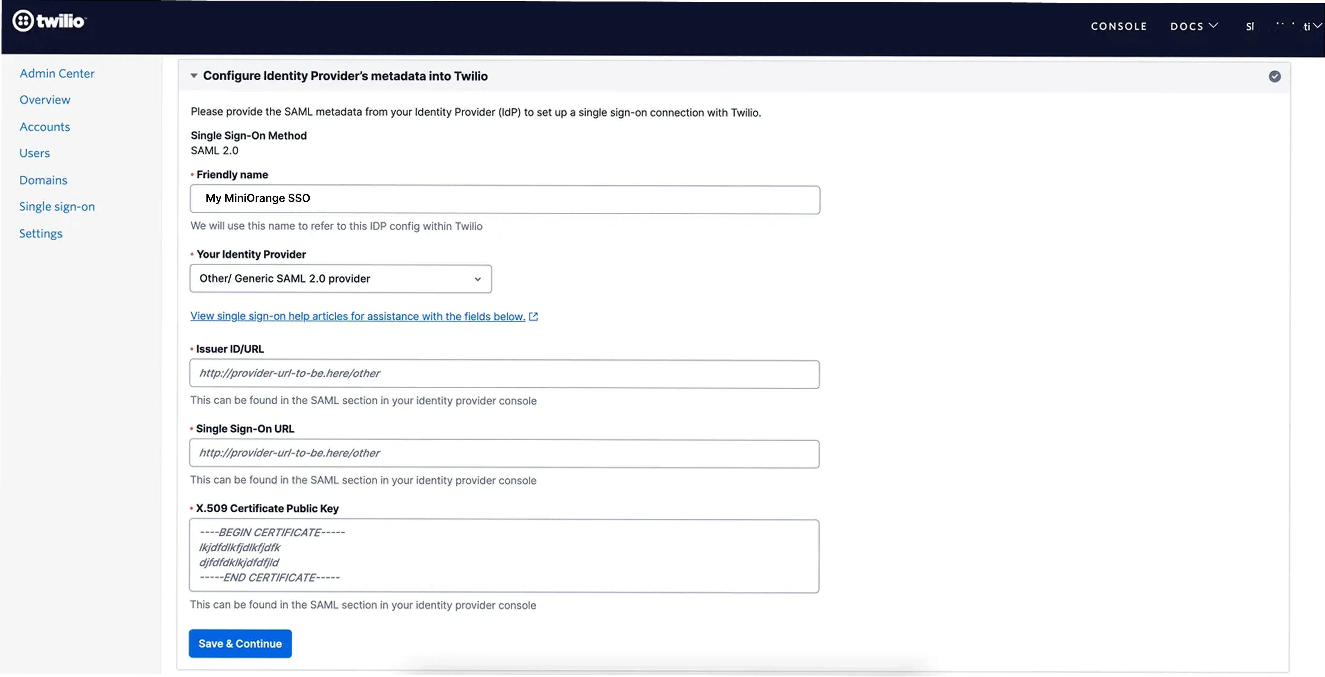 TwilioFlex Single Sign-On (SSO) choose app type