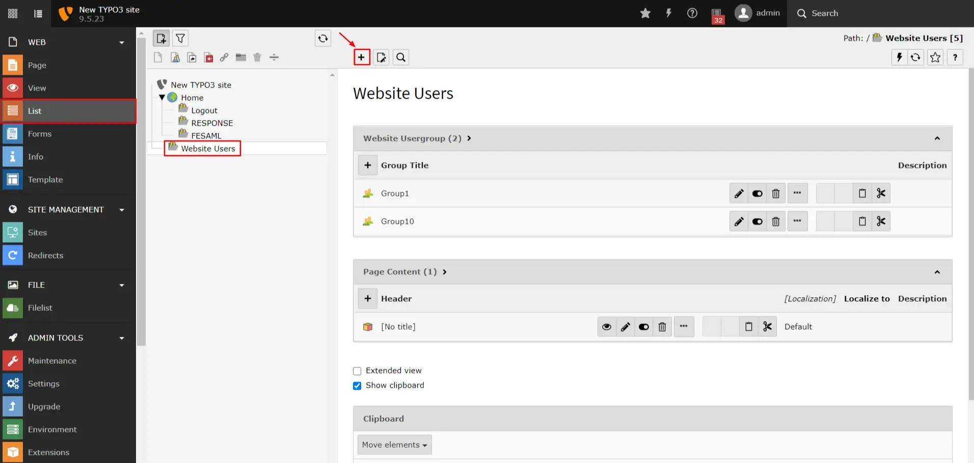 Create group for SSO login to TYPO3