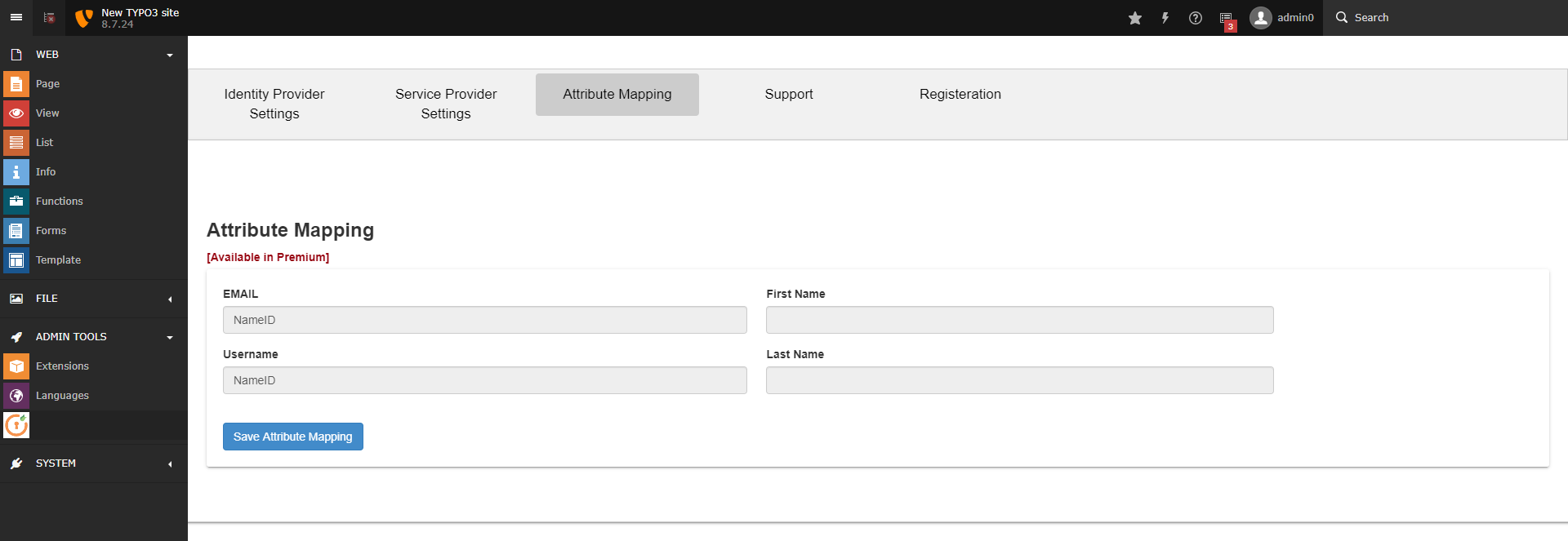 TYPO3 SAML SSO attributemapping