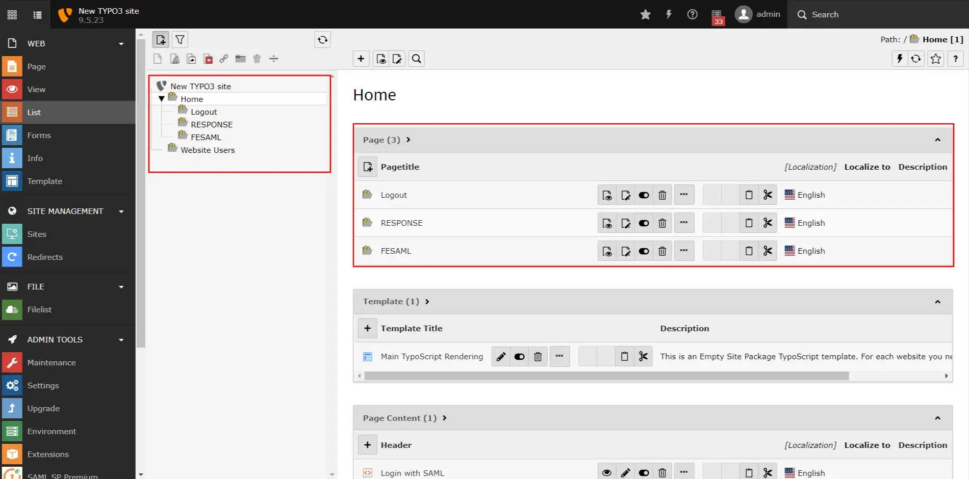 TYPO3 directory format before sso configuration