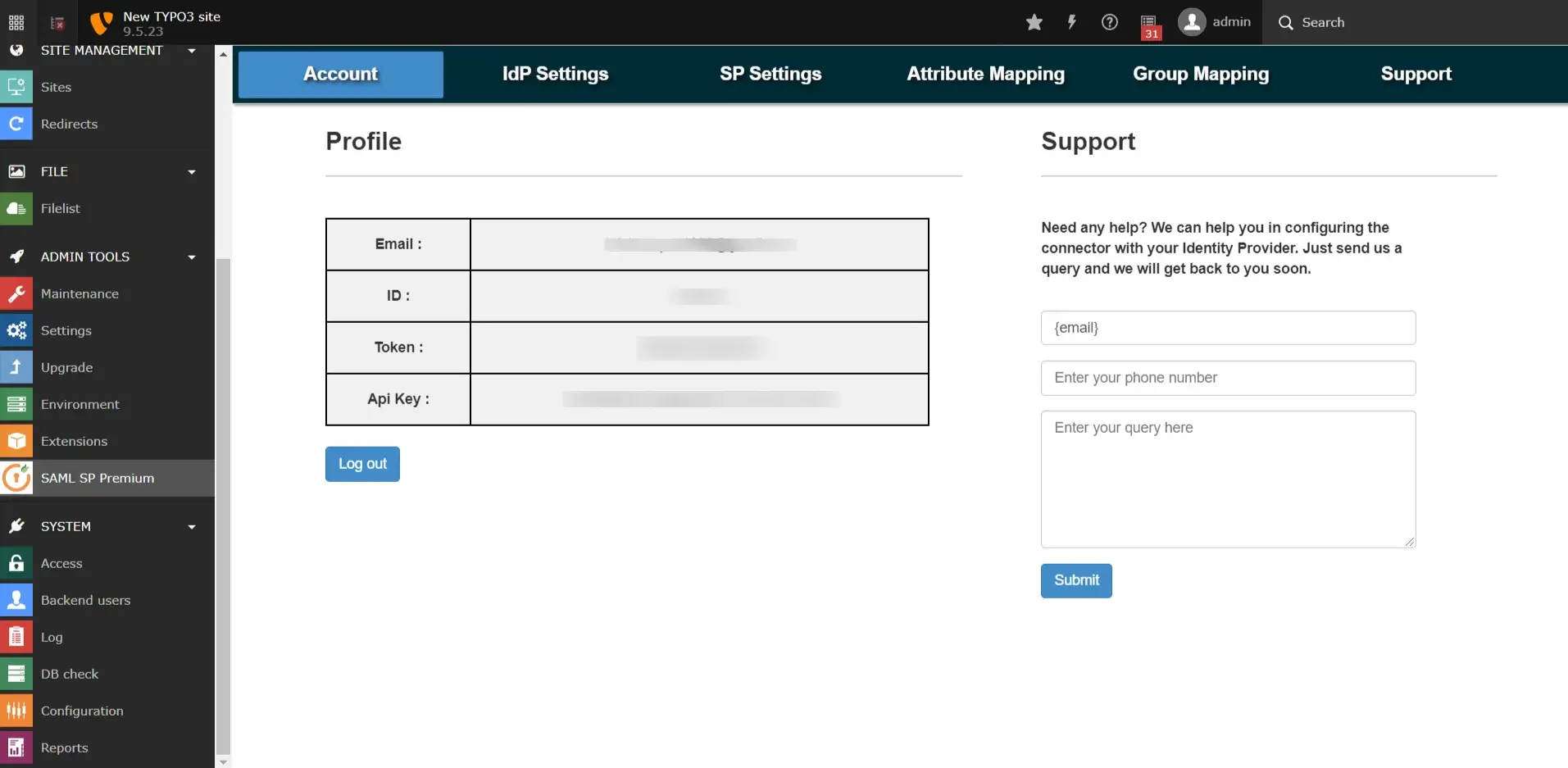 Extension related account details for TYPO3 SSO