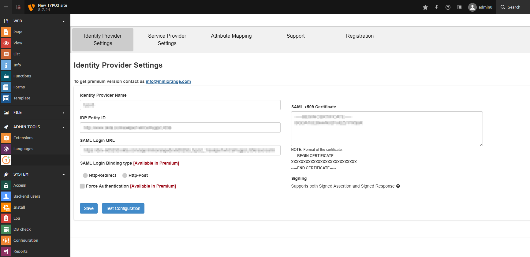 TYPO3 SAML SSO newidp