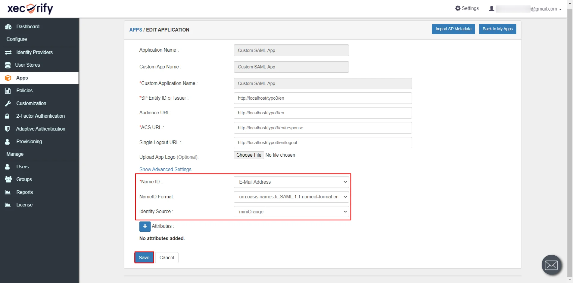 TYPO3 Single Sign-On (sso) Add SAML Application