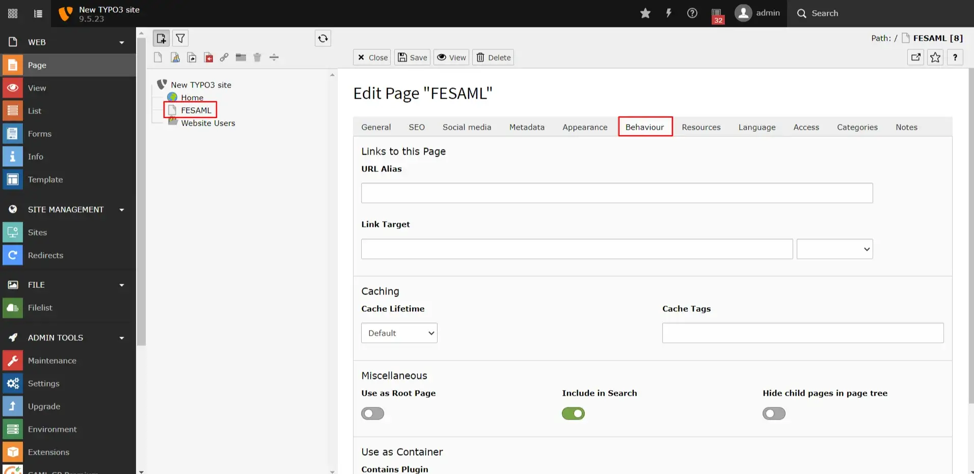 TYPO3 Single Sign-On switch to behavior tab