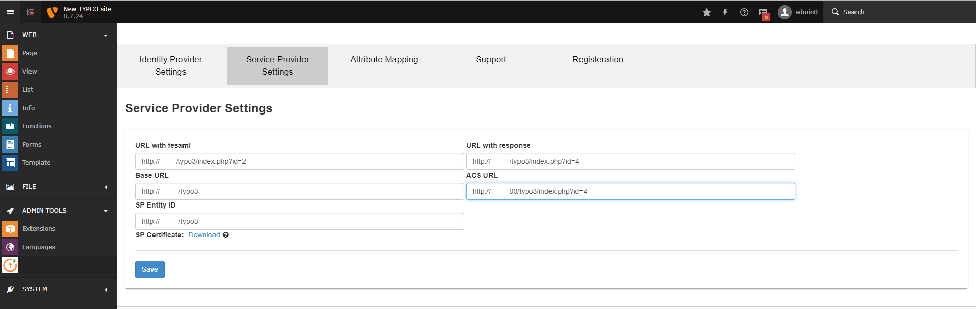 TYPO3 SAML SSO serviceprovider