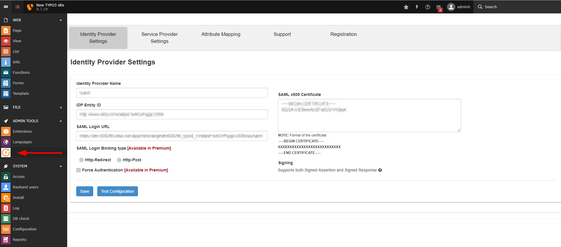 TYPO3 SAML SSO upload