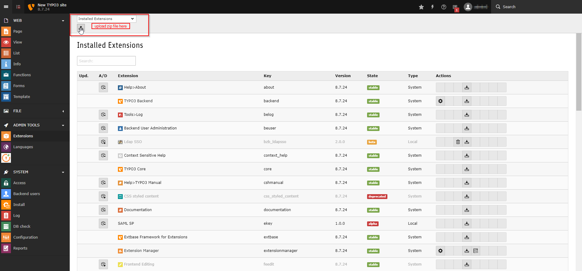 TYPO3 SAML SSO uploadextension