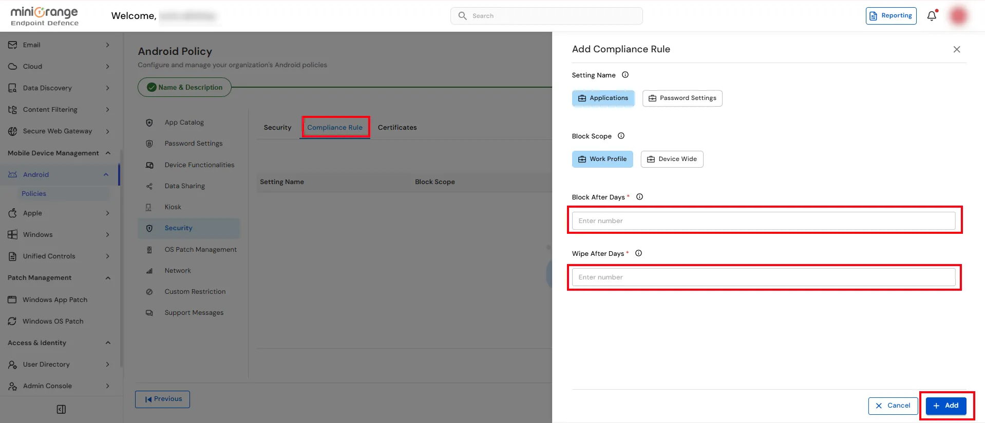 Configure compliance rule 