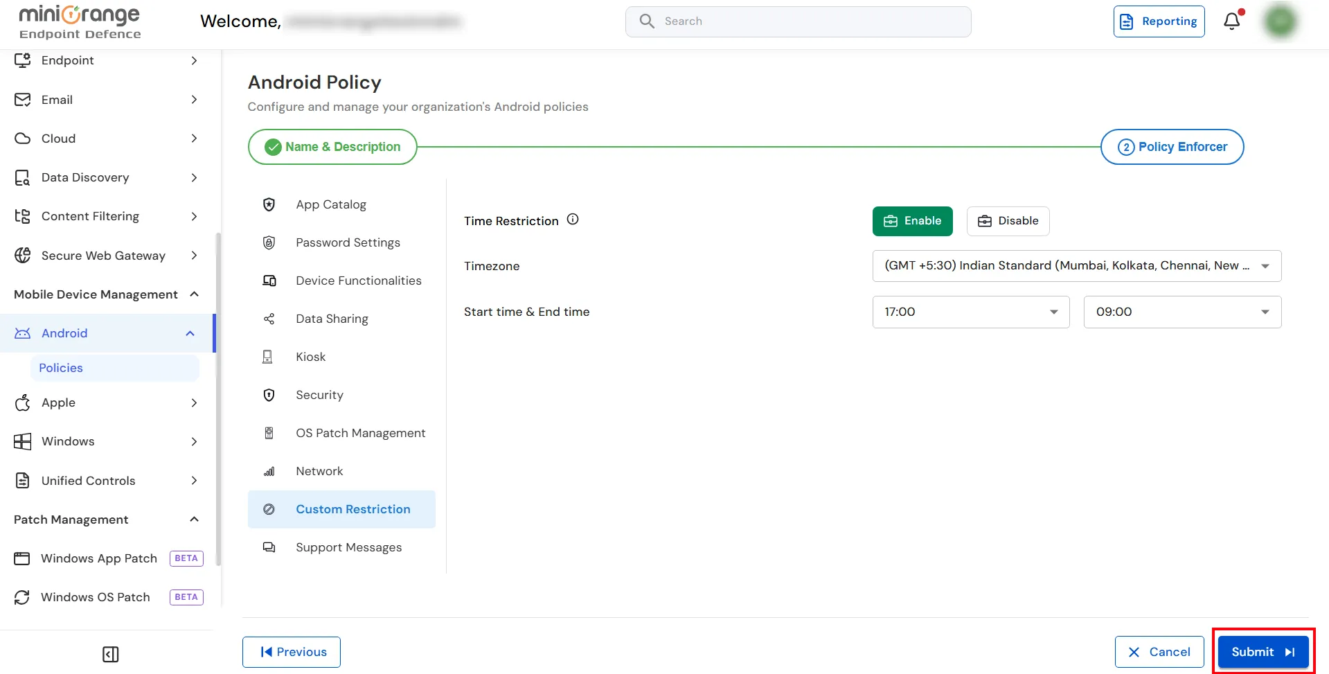 Submit Custom Restriction