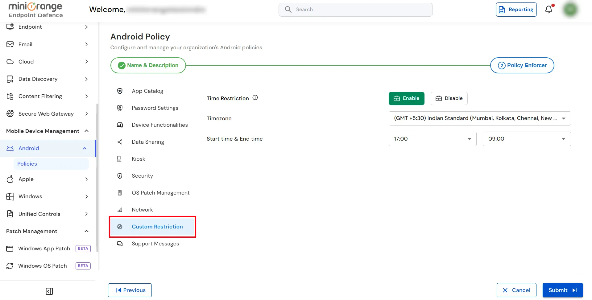 Configure Custom Restriction