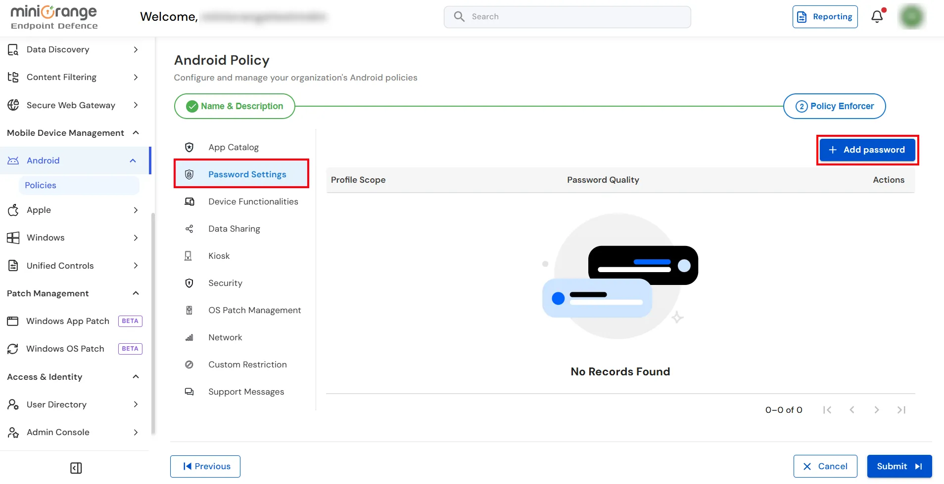 Configure password settings for Android Enterprise MDM policy and BYOD enrollment