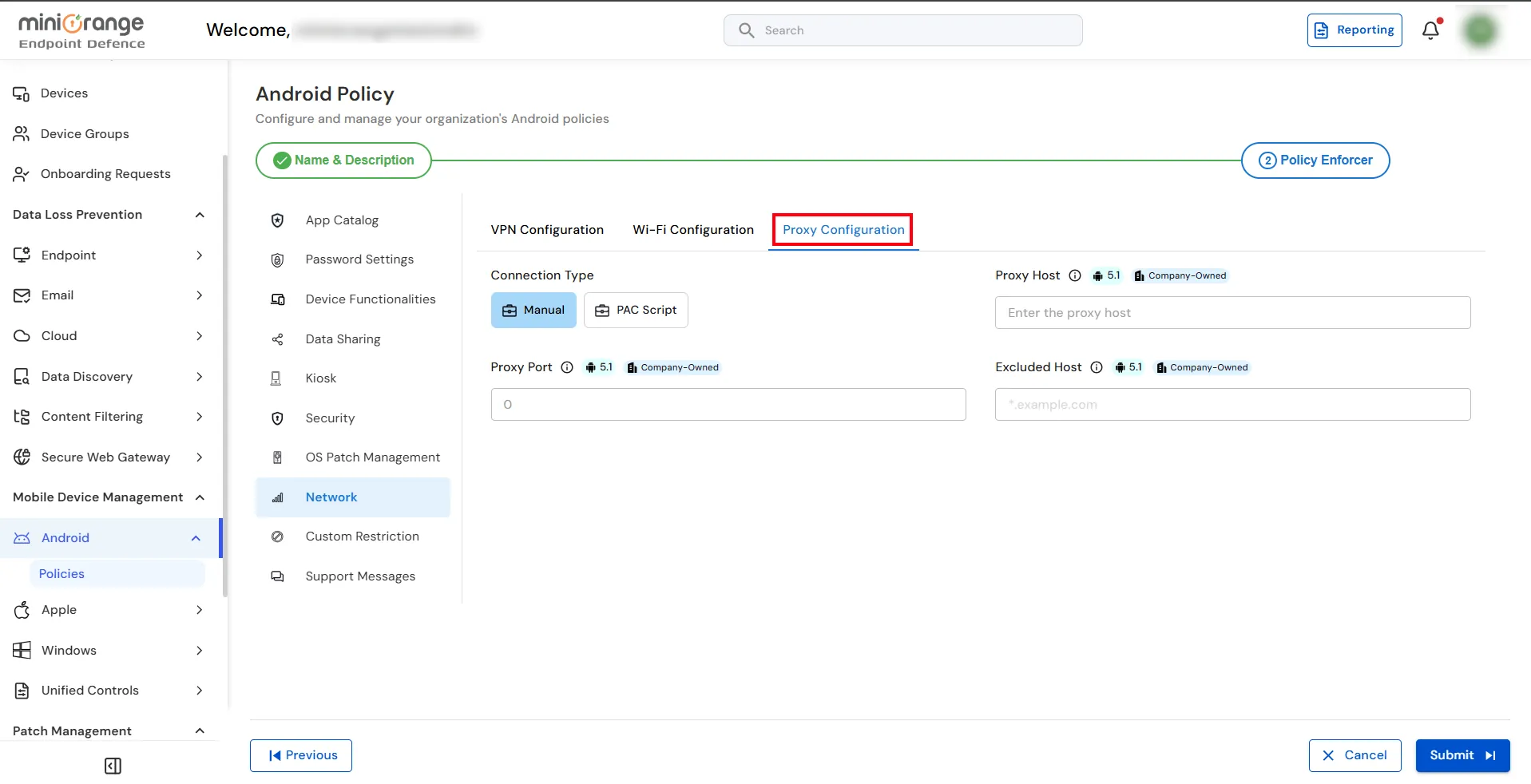 Configure Proxy settings