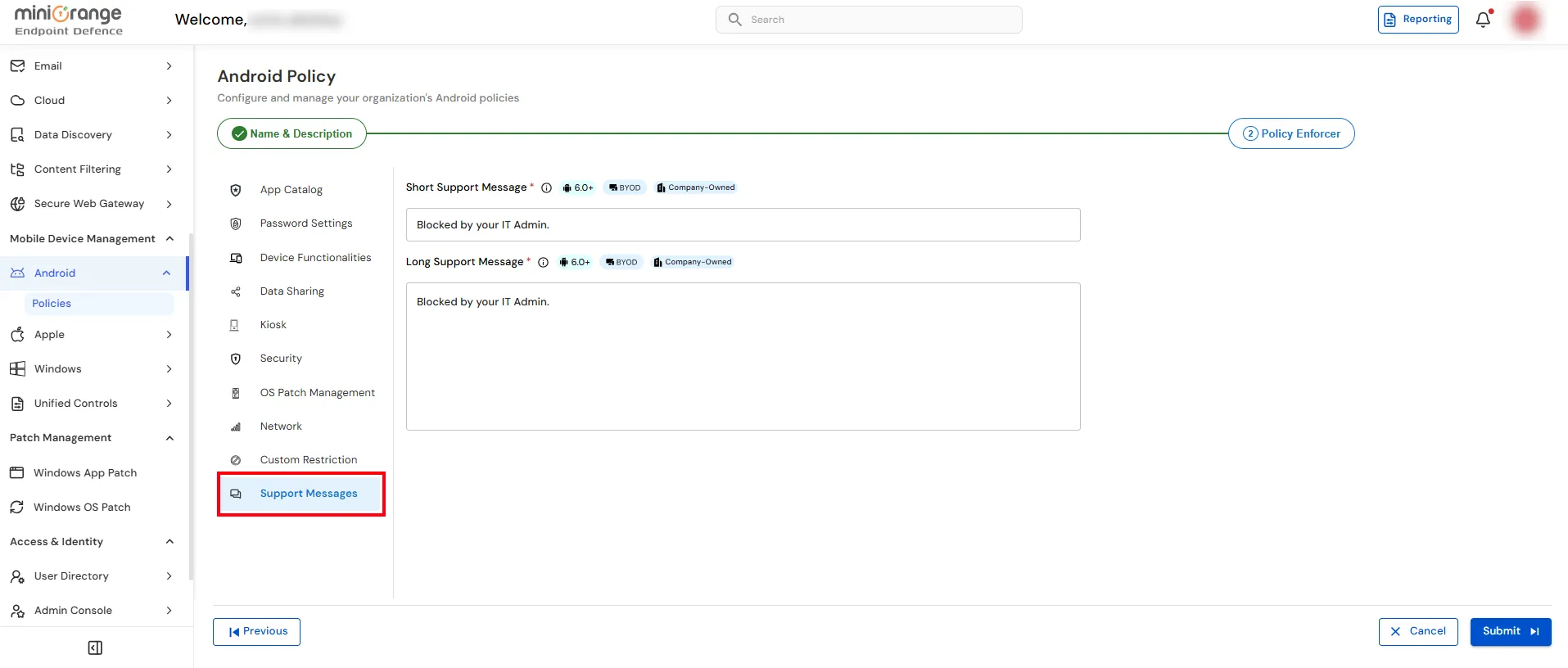 Configure Support Messages