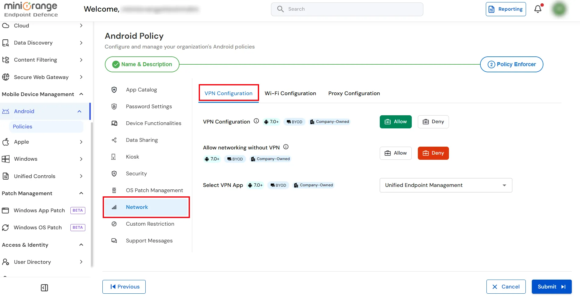Configure VPN settings
