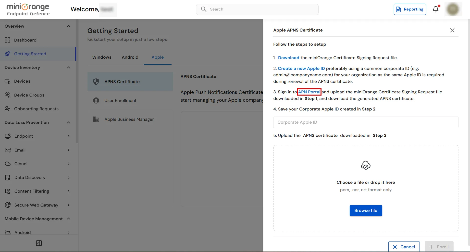 Download CSR and access APN Portal