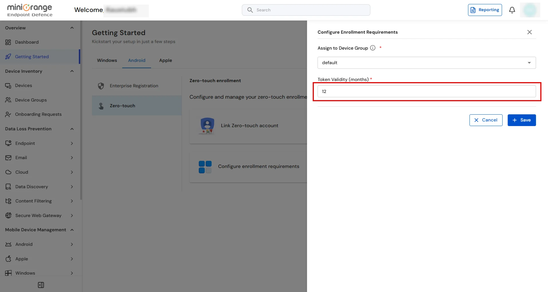 Configure enrollment token validity