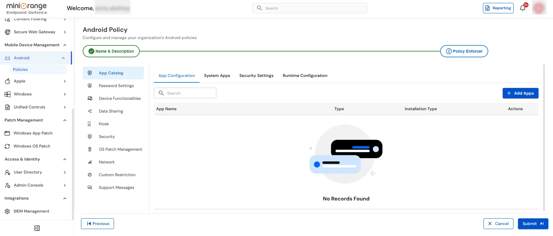 Managed Google Play App Catalog in Android MDM policy for Android Enterprise work apps