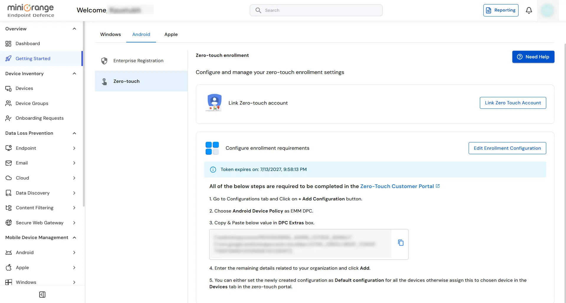 Save Zero-Touch enrollment configuration