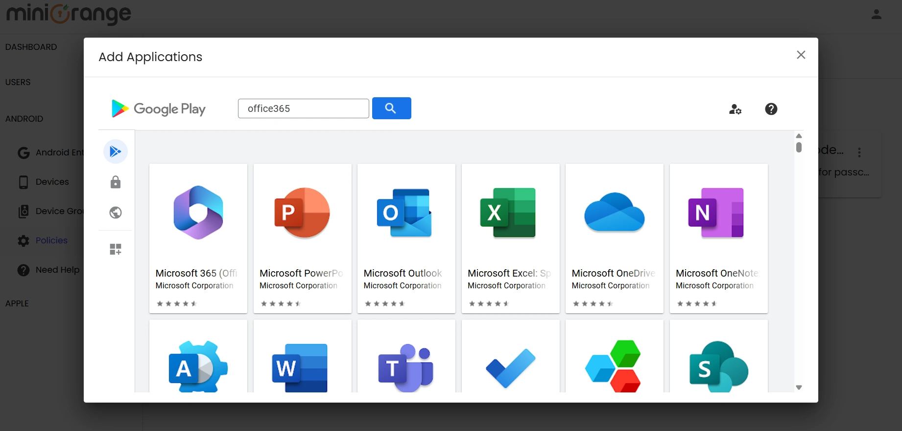 setup microsoft office365 - select playstore