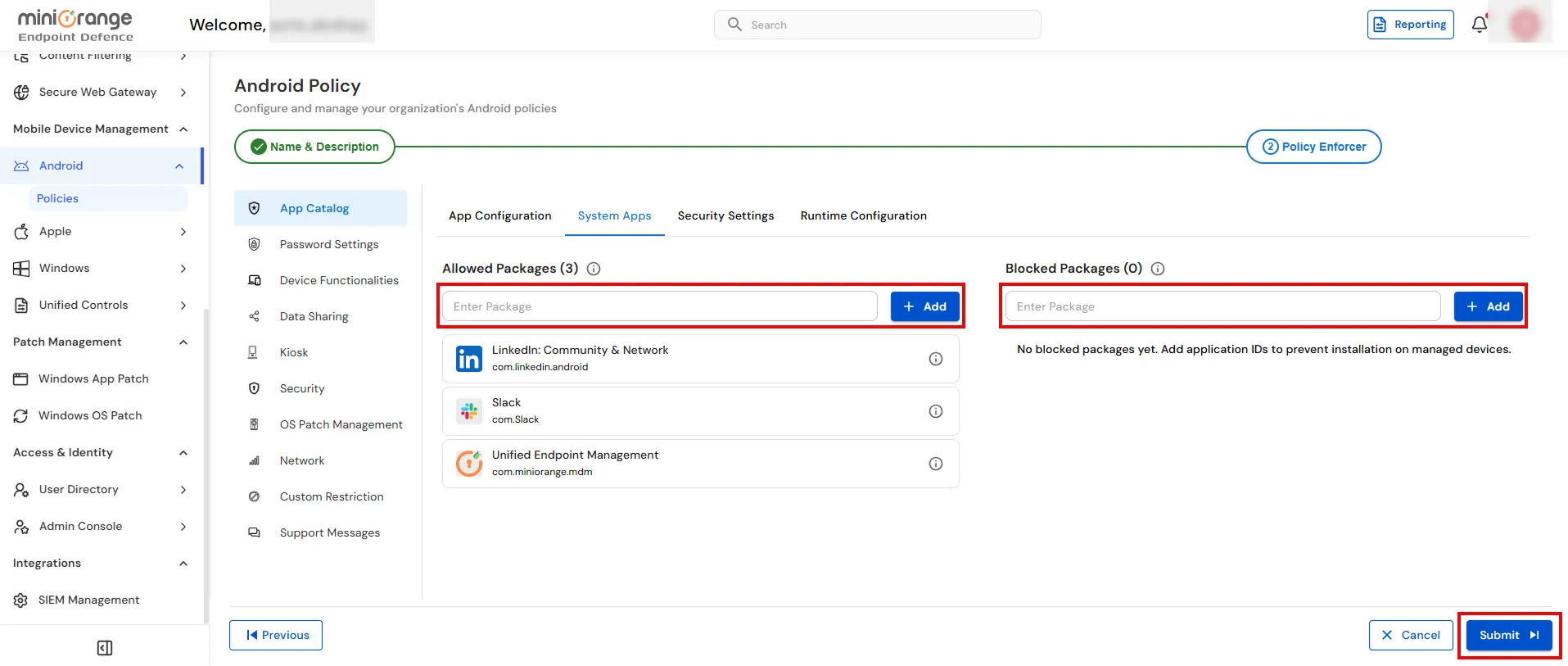 Submit system apps configuration for Android Enterprise MDM policy and BYOD enrollment