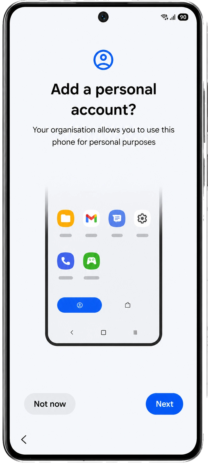 Add personal Google account during COPE enrollment on company-owned Android device