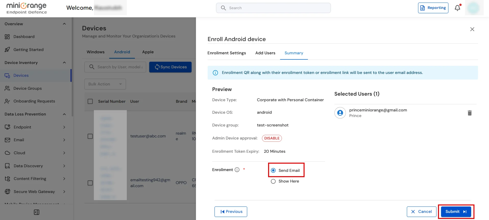 Review COPE enrollment summary before submitting the enrollment request