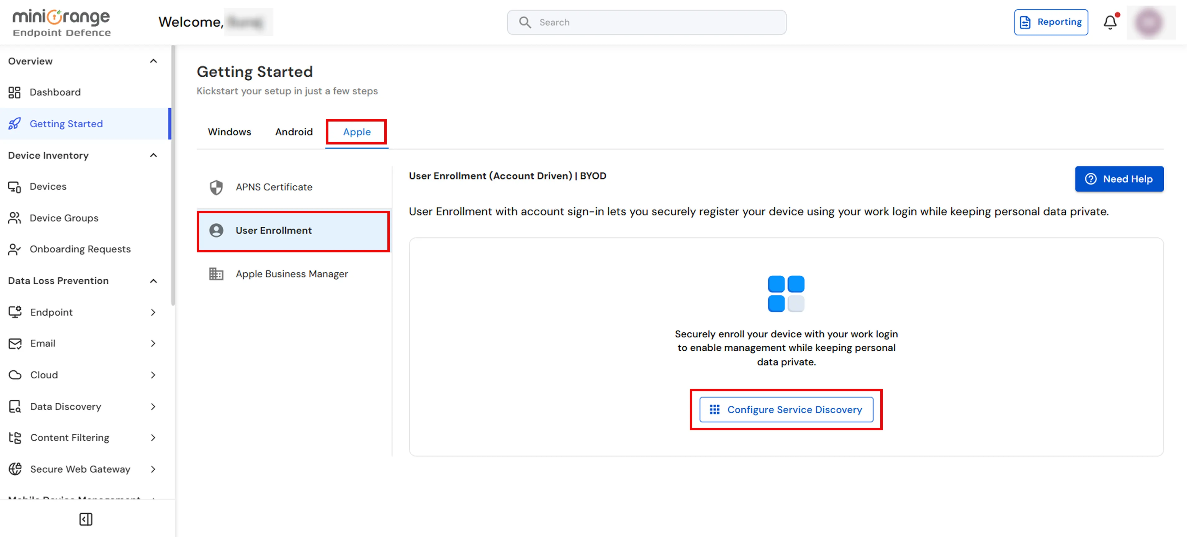 Configure Apple service discovery in miniOrange UEM