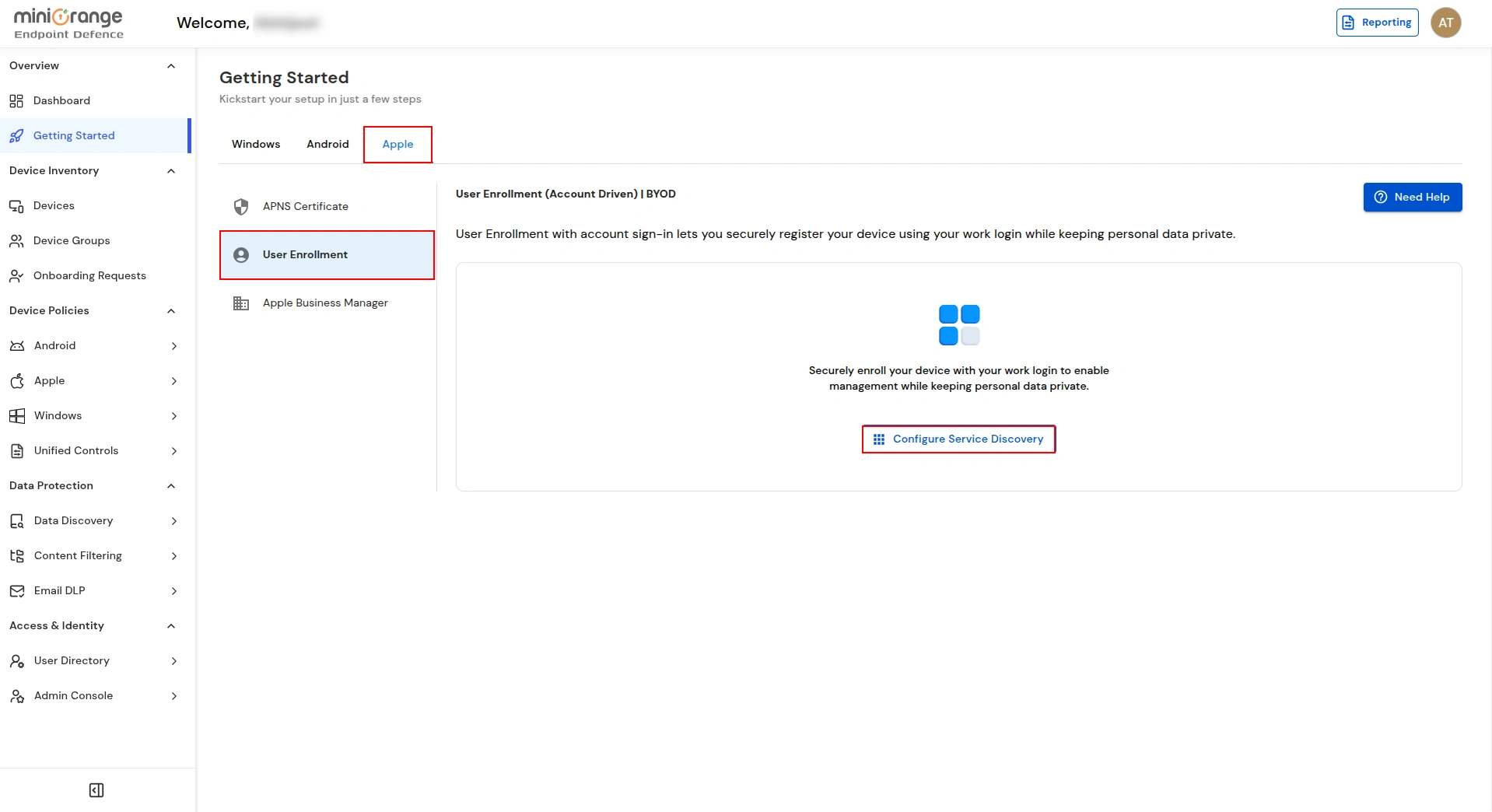 Configure Apple service discovery in miniOrange UEM