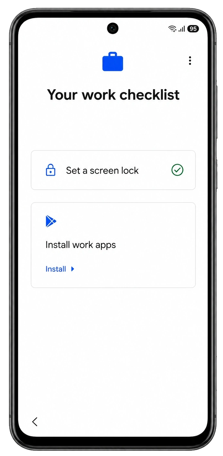 Android company-owned setup Install work apps screen during enrollment