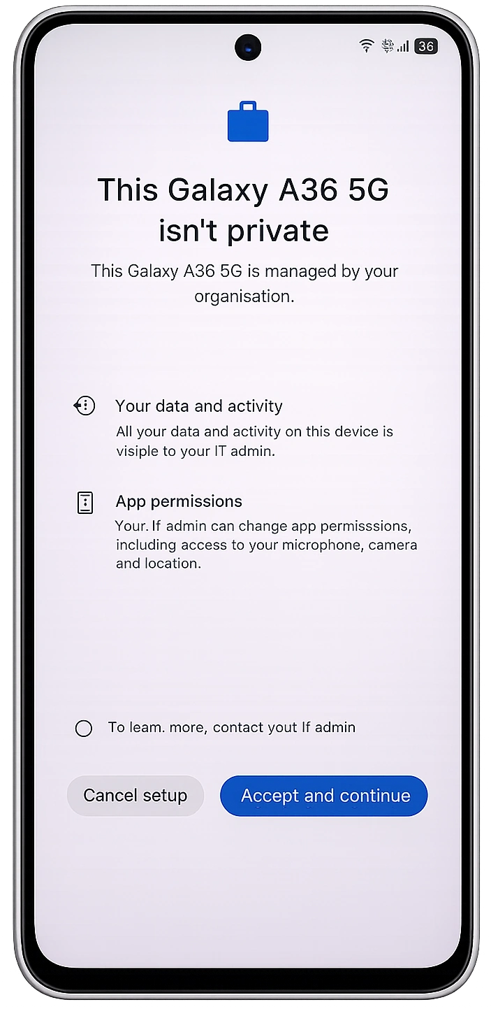 Agree to organisation device management and continue Android company-owned enrollment