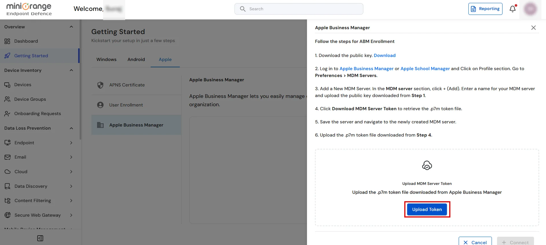 Upload .p7m token in miniOrange UEM